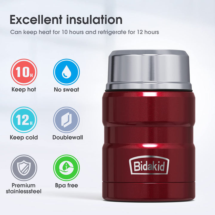 Containers for Hot Food, 2 Pack insulated food jar for hot, soup vessels, Lunch box containers for hot cold food with carry bag and Folding Spoon