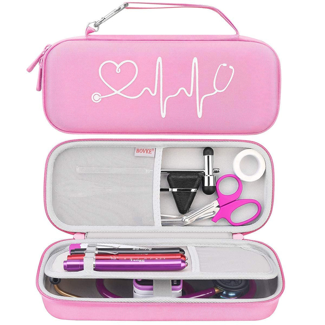 Hard Stethoscope Case for 3M Littmann Classic III, Lightweight II S.E, Cardiology IV Diagnostic, MDF Acoustica Deluxe Stethoscopes - Extra Room for Taylor Percussion Hammer and Penlights, Pink