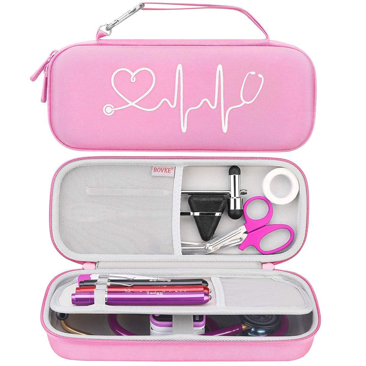 Hard Stethoscope Case for 3M Littmann Classic III, Lightweight II S.E, Cardiology IV Diagnostic, MDF Acoustica Deluxe Stethoscopes - Extra Room for Taylor Percussion Hammer and Penlights, Pink