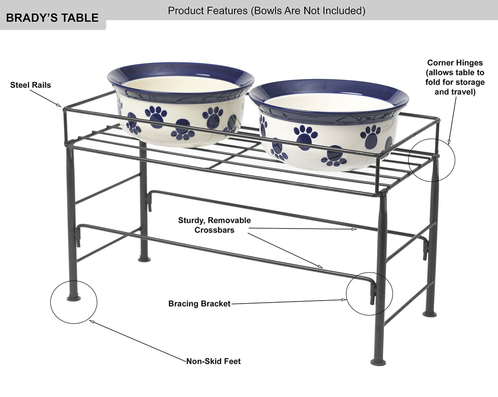 PetRageous 81032 Brady's Set the Table Steel Frame Dog Feeder 10-Inch Tall by 20-Inch Long and 10-Inch Wide, Holds Two 9-Inch Diameter Bowls, for Large Dogs and Extra Large Dogs, Black