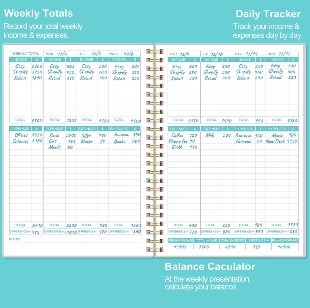 Income &amp; Expense Log Book - Income and Expense Ledger Book for Small Business, 60 Sheets(120 Pages) Accounting Bookkeeping Tracking Ledger Log Book for Woman and Man, 5.8 x 8.5,Teal