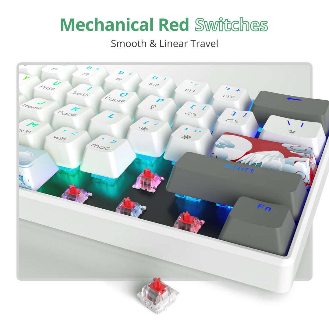 RGB Mechanical Keyboard 60 Percent Red Switches, Ultra-Compact Mini Wired Gaming Keybaord with Backlit PBT Dye-Sub Keycaps for Win/Mac/PC (White/Red Switch)