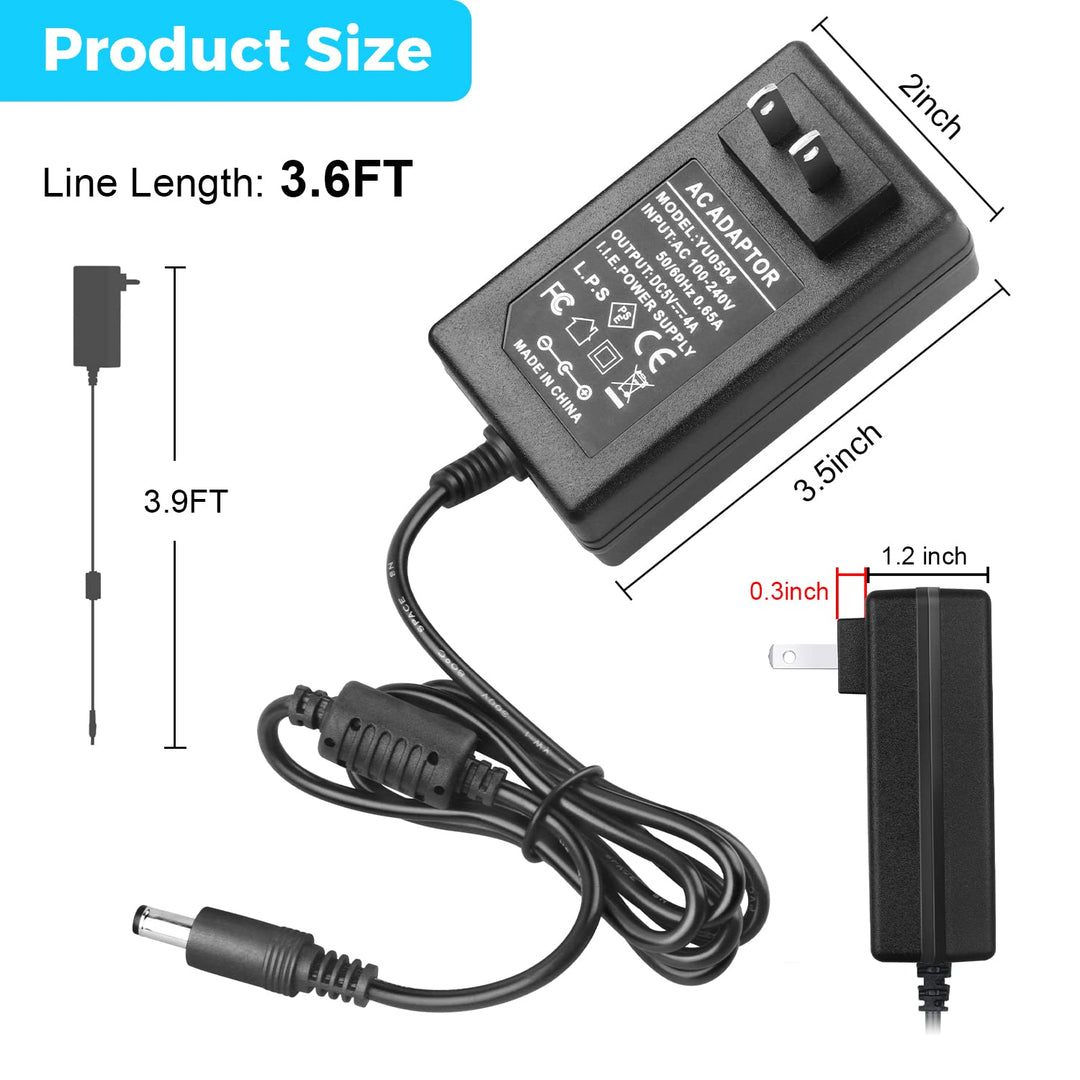 5V 4A Power Supply Adapter, AC 100-240V to DC 5 Volt 4 Amp 20W Charer 4000mA Transforme Universal Converter Plug 5.5mm x 2.5mm for Jetson Nano, Odroid XU4 / XU4Q, Atomic Pi, Router