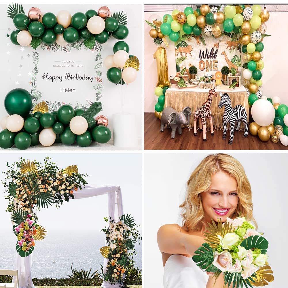 74 Pieces 9 Kinds Artificial Palm Leaves Golden Tropical with Stems Safari Jungle for Hawaiian Luau Party Beach Baby Shower Wedding Birthday Decorations (LYS01)