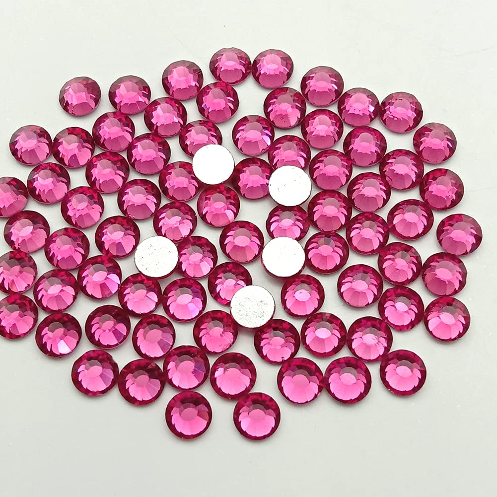 Glass Crystal Flatback Rhinestones for Nail Art and Craft, Round Stone Gems Sparkly Diamond (SS12 / 720pcs, Fuchsia)