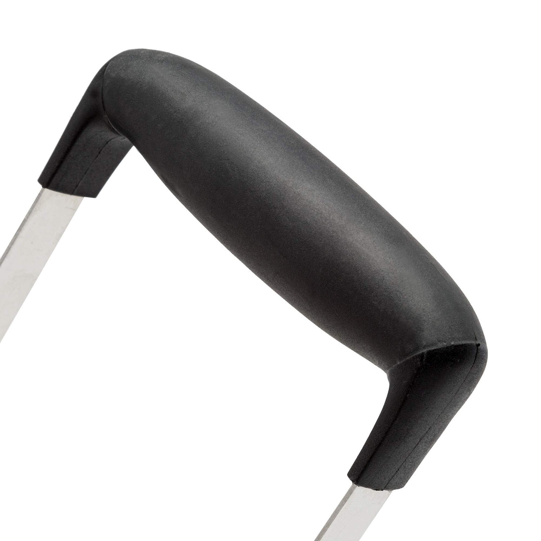 Heavy Duty Stainless Steel Masher, Broad and Ergonomic Horizontal, Fine Plate for Smooth Mashed Potatoes, Soft Grip and Non-Slip Handle, Black