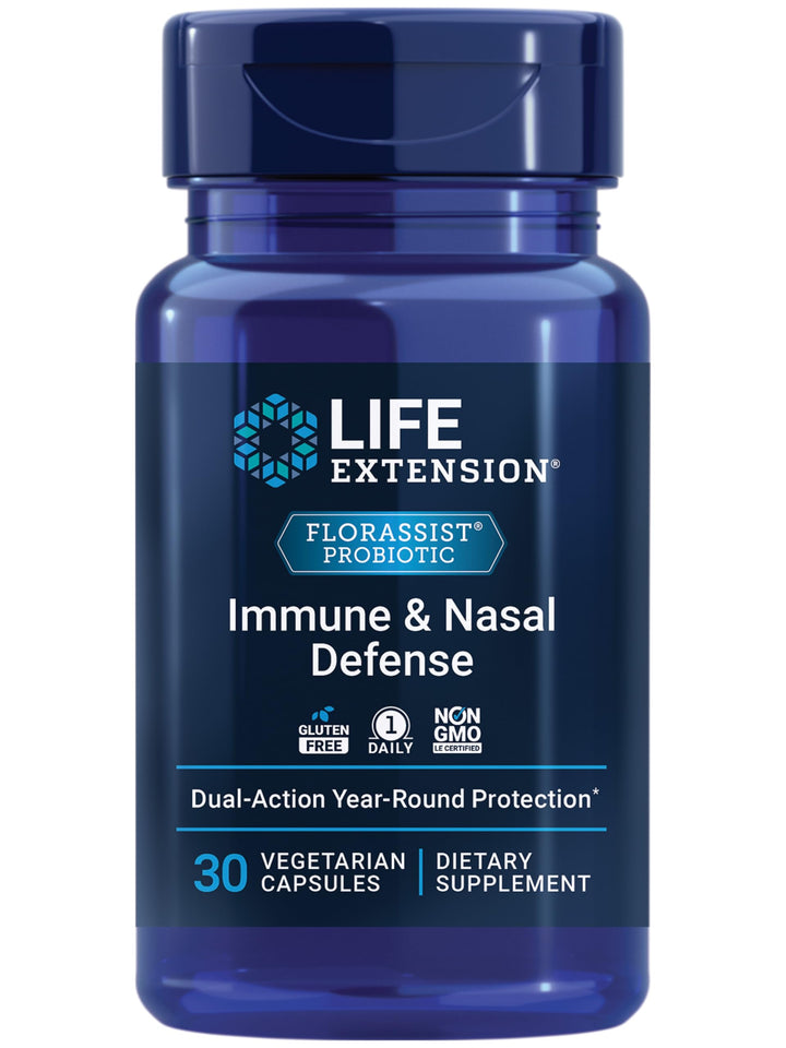 Life Extension FLORASSIST® Immune & Nasal Defense, L. rhamnosus CRL1505, Immune Response, Healthy Nasal Airflow, Seasonal Support, Gluten-Free, Non-GMO, 1 Daily, Vegetarian, 30 Capsules