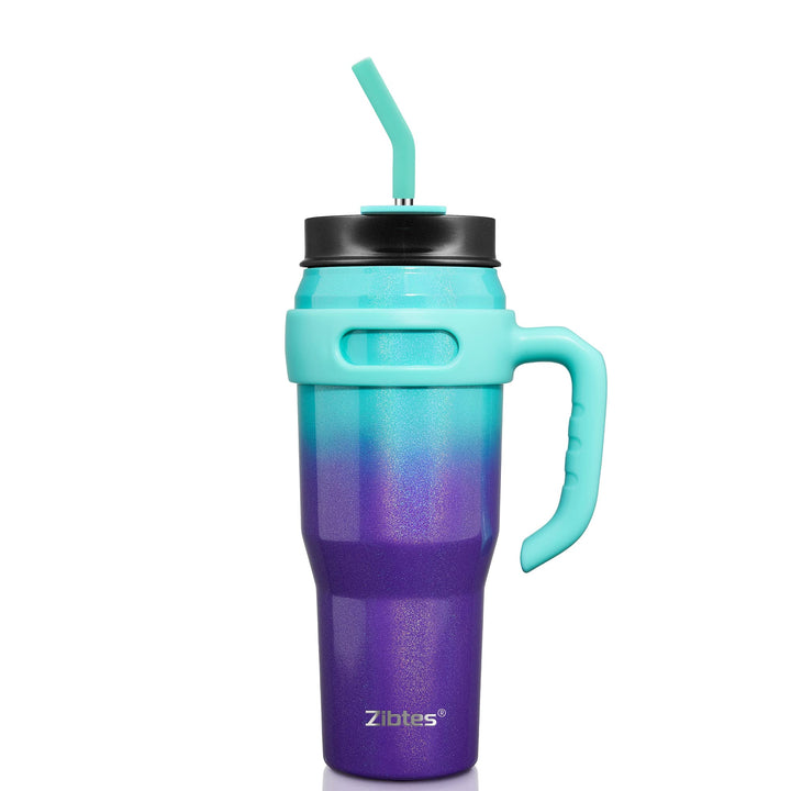 40oz Insulated Tumbler With Lid and Straws, Stainless Steel Double Vacuum Coffee Tumbler With Handle, Keeps Drinks Cold up to 34 Hours or Hot for 12 Hours(Black 1 pack)