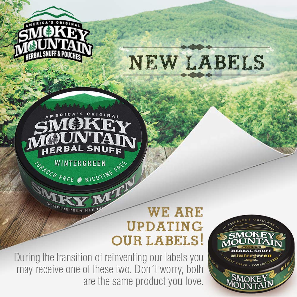 Smokey Mountain Herbal Long Cut – Wintergreen – 5 Can Box - Tobacco Free and Nicotine Free Snuff