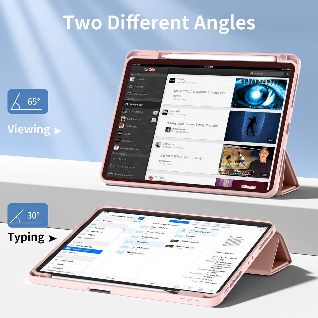 Compatible with iPad Pro 11 Inch Case 4th/3rd/2nd Generation with Pencil Holder, for iPad 11 Pro Case 2022/2021/2020, Slim Protective Cover with Soft TPU Back, Auto Wake/Sleep, Rose Pink