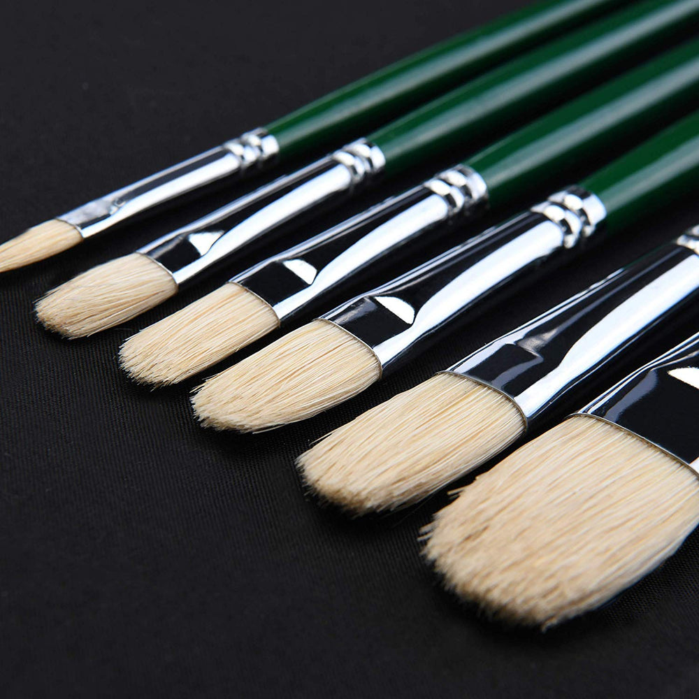 Artist Brushes Filbert Brush Set for Acrylic Oil Gouche and Watercolor Painting Wooden Handle 6Pcs (Green)