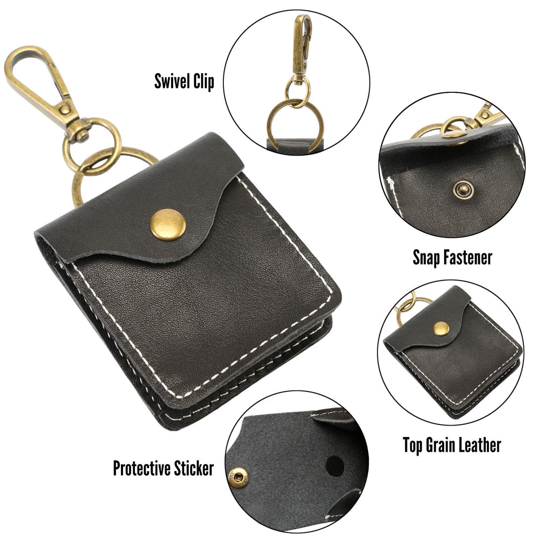 Coin Purse Leather Coin Pouch Small Snap Keychain Wallet Minimalist Coin Holder Bag Change Purse Handmade Leather Accessories Gift (Black)
