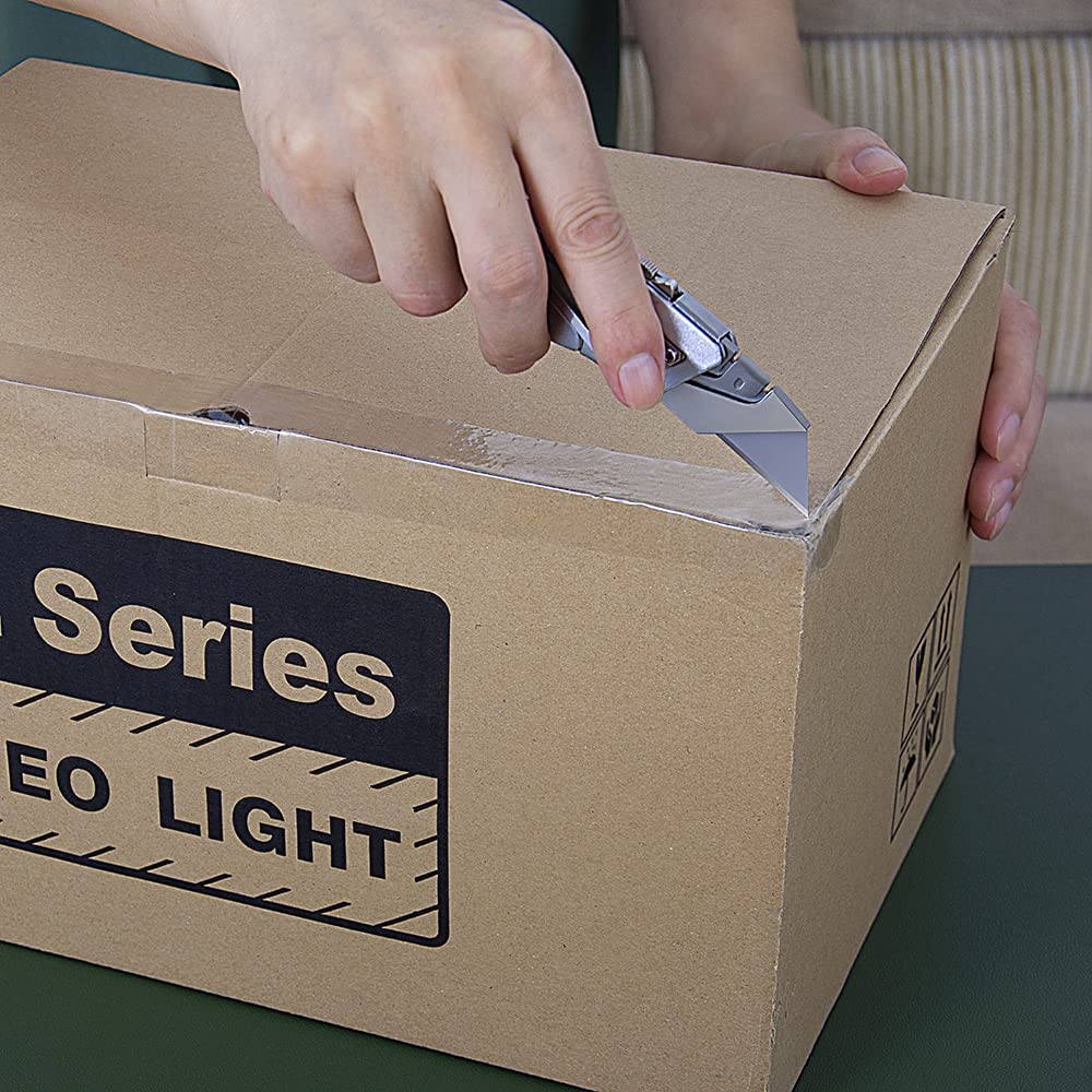 Retractable Razor Knife Set - Box Cutter Heavy Duty Retractable Box Cutter for Cartons, Cardboard, and Boxes, Extra 10 Blades Included