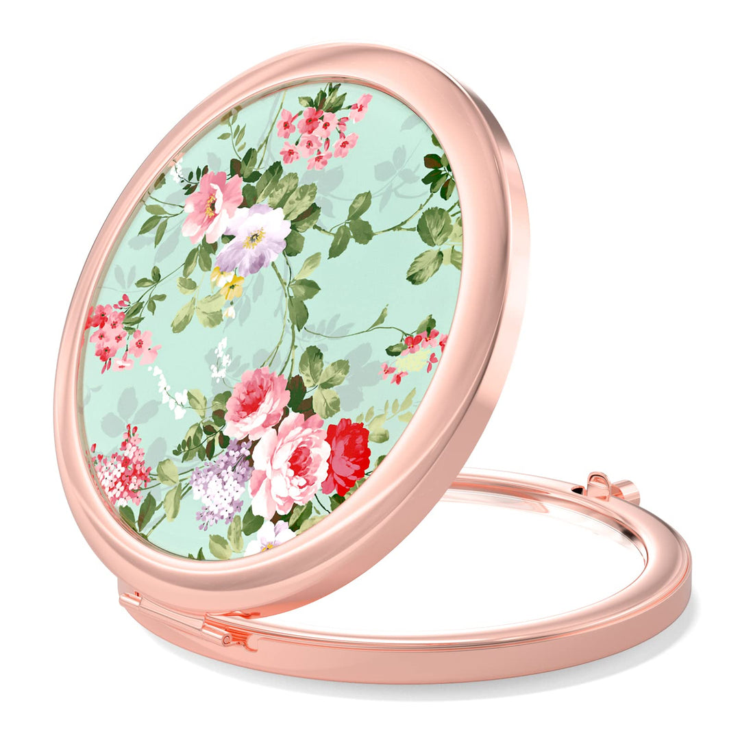 Nipichsha Compact Mirror, Pocket Travel Makeup Mirror, 2-Sided 2X & 1X Magnification Compact Mirrors, Small Folding Portable Handheld Mirror for Purses, Gifts for Mom & Women, 2.75In Rose Gold(Peony)