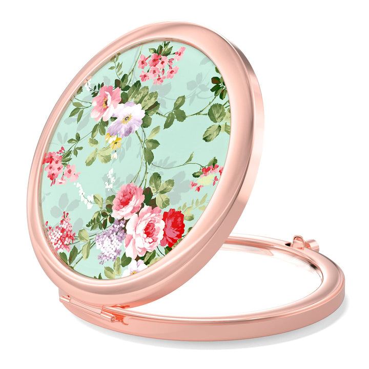 Nipichsha Compact Mirror, Pocket Travel Makeup Mirror, 2-Sided 2X & 1X Magnification Compact Mirrors, Small Folding Portable Handheld Mirror for Purses, Gifts for Mom & Women, 2.75In Rose Gold(Peony)