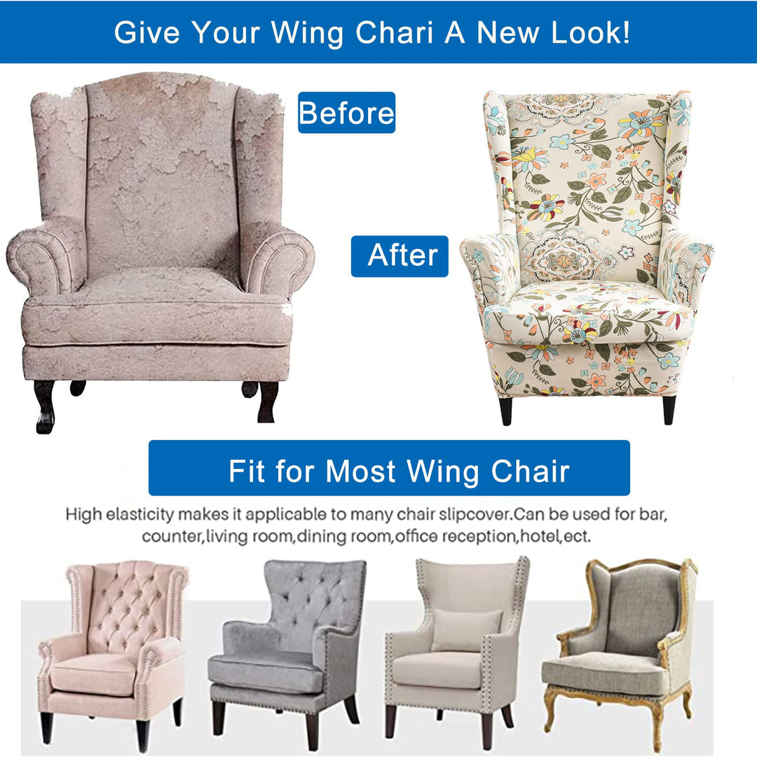 CRFATOP Printed Wing Chair Slipcovers 2 Piece Stretch W