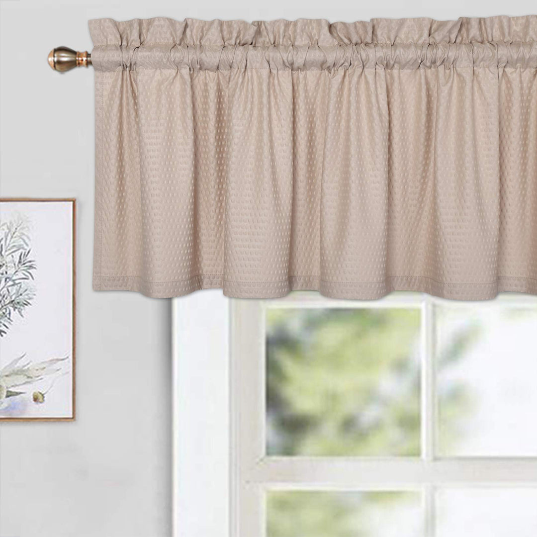 Cafe Curtains 24 Inch Length, Embossed Textured Soft Microfiber Rod Pocket Kitchen Tier Curtains for Windows Short Bathroom Window Curtains, Taupe, 30 Wx24 Lx2