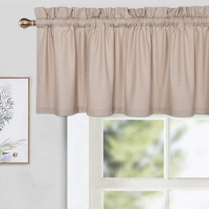 Cafe Curtains 24 Inch Length, Embossed Textured Soft Microfiber Rod Pocket Kitchen Tier Curtains for Windows Short Bathroom Window Curtains, Taupe, 30 Wx24 Lx2