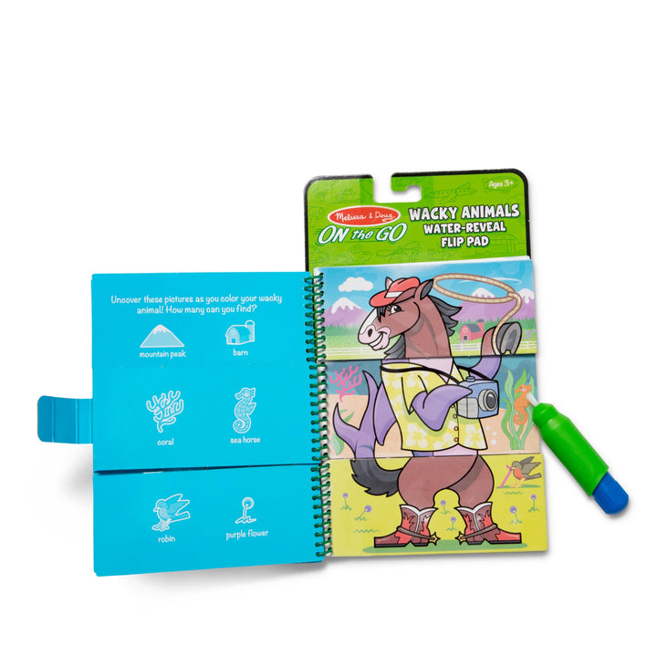 Melissa &amp; Doug On the Go Water Wow! Reusable Water-Reveal Flip Pad - Wacky Animals - Party Favors, Stocking Stuffers, Travel Toys For Toddlers, Mess Free Coloring Books For Kids Ages 3+