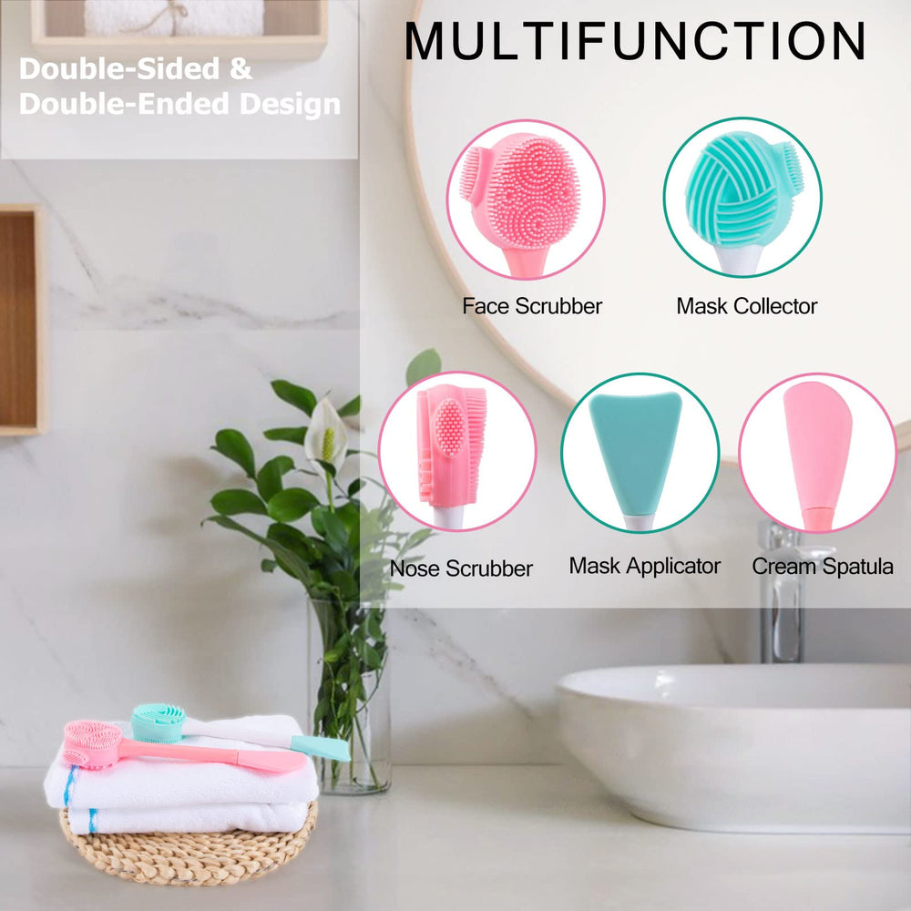 4 Pack Silicone Facial Cleansing Brush 4 in 1, Double-Ended Silicone Face Exfoliating Wash Scrub Brush for Face Skincare and Massage (Multicolored)