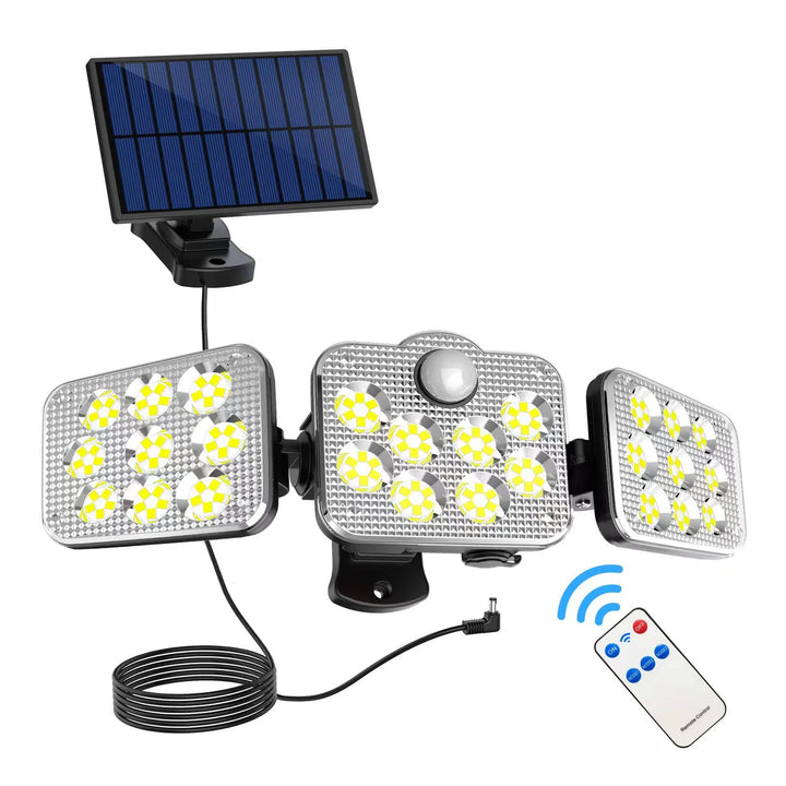 Solar Lights Outdoor, 138 LED Solar Motion Lights IP65 Waterproof, 3 Heads Solar Security Lights with Motion Sensor, Flood LED Light Motion Detected Spotlight for Garage Garden Yard Patio, 1 Pack