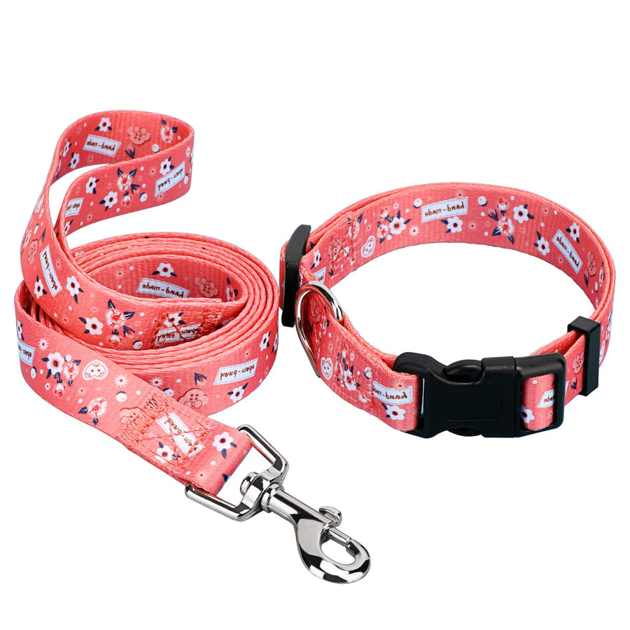 Quick Release Dog Collar with Leash, Adjustable Cute Dog Collars, Soft Comfortable Breathable Nylon Dog Collars for Small Medium Large Dogs(Medium, 11.8-15.7)