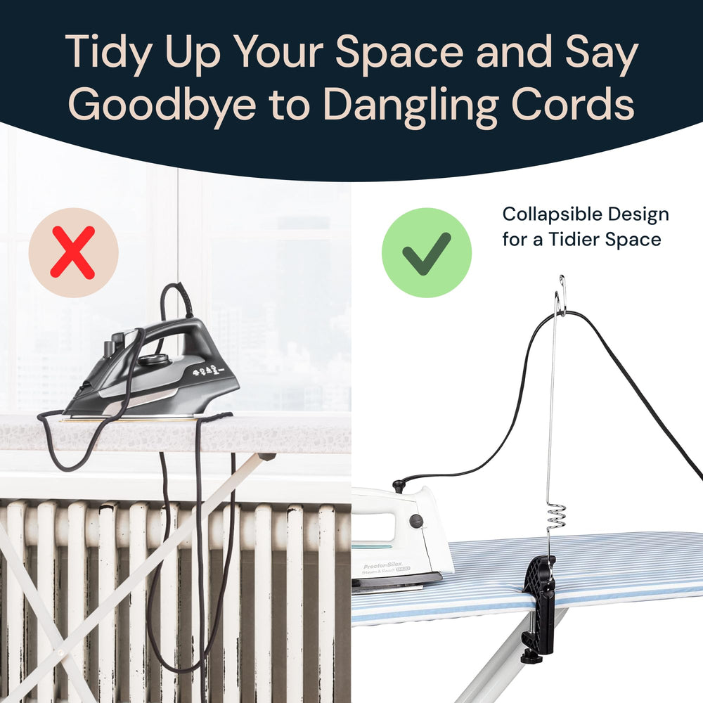 Cord Holder for Ironing Board - Flexible Universal Steam Iron Cord Minder, Keeps Cord Out of The Way - Flex Cable Organizer, fits All Standard Ironing Boards