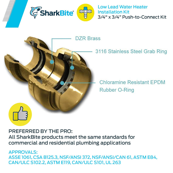 SharkBite 3/4 Inch Water Heater Connection Kit, Push to