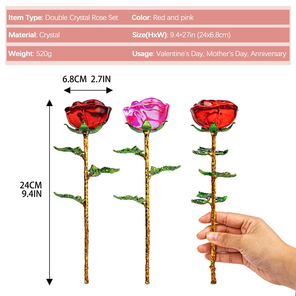 HDCRYSTALGIFTS Crystal Rose Flower Glass Pink and Rose 