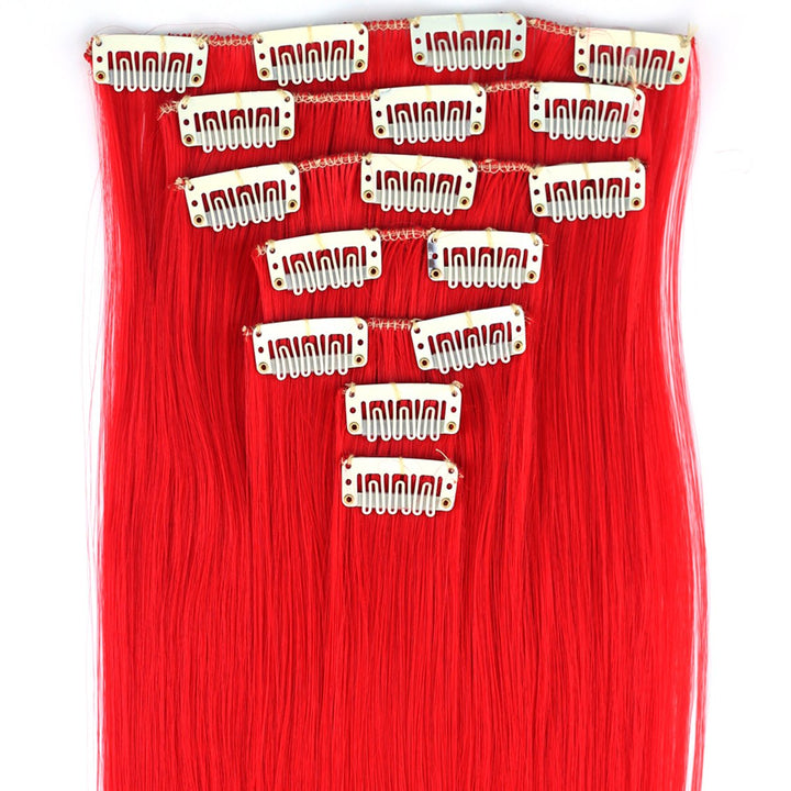 Miss U Hair 24/60cm 130g 7pcs/set Women Long Straight Synthetic Hair Full Head Clip in Hair Extensions Pieces (113# RED)