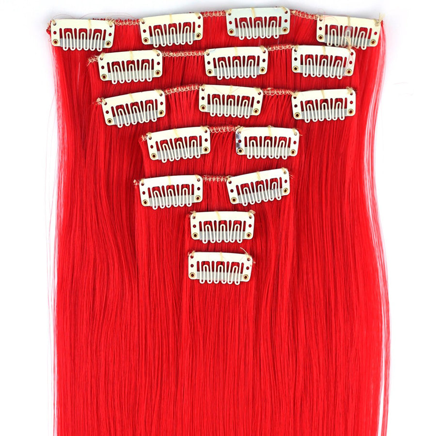 Miss U Hair 24/60cm 130g 7pcs/set Women Long Straight Synthetic Hair Full Head Clip in Hair Extensions Pieces (113# RED)