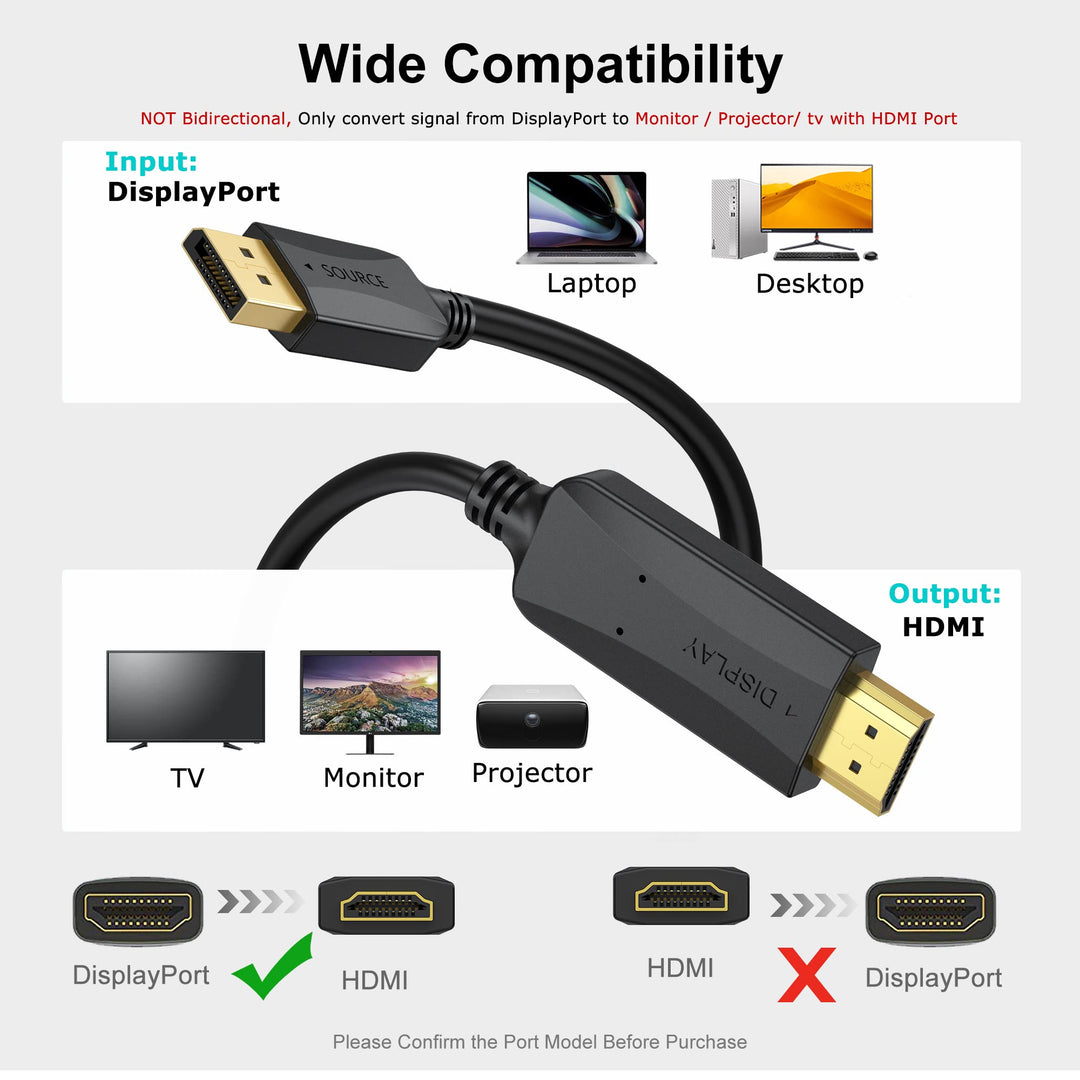 4K DisplayPort to HDMI Cable 6 ft, 4K DP (Display Port)