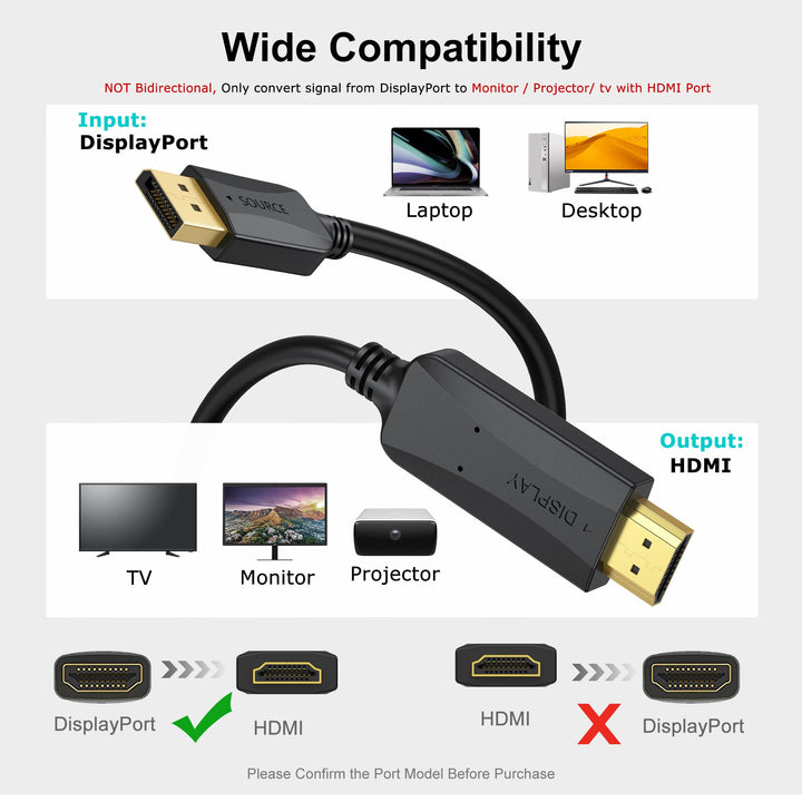4K DisplayPort to HDMI Cable 6 ft, 4K DP (Display Port)