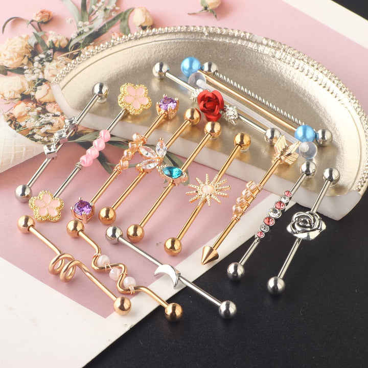 18pcs 14G Surgical Steel Rose Gold Industrial Piercings Barbell for Women Men Cartilage Industrial Earring Conch Industrial Bar Jewelry 1 1/2 Inch 38mm