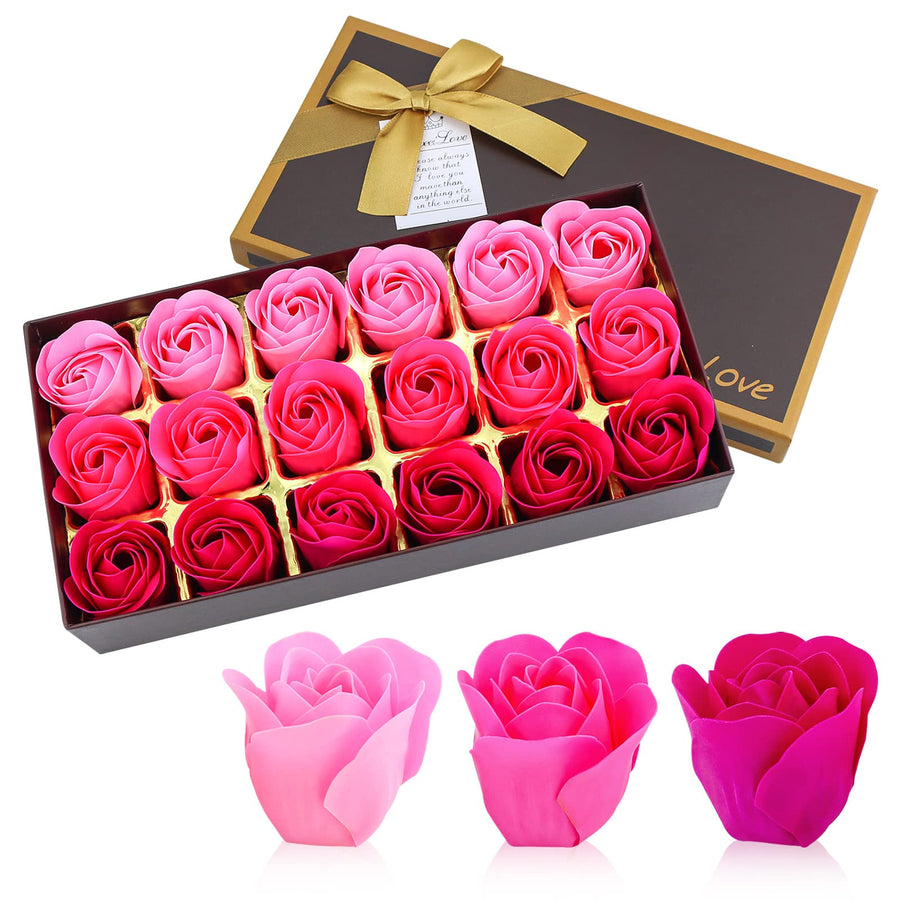 Floral Scented Bath Soap Rose Flower Petals, Plant Essential Oil Rose Soap Set Guest Soap Shaped Petals Best Gifts Ideas for Her Women Teens Girls Mom Birthdays, 18 PCS Pink