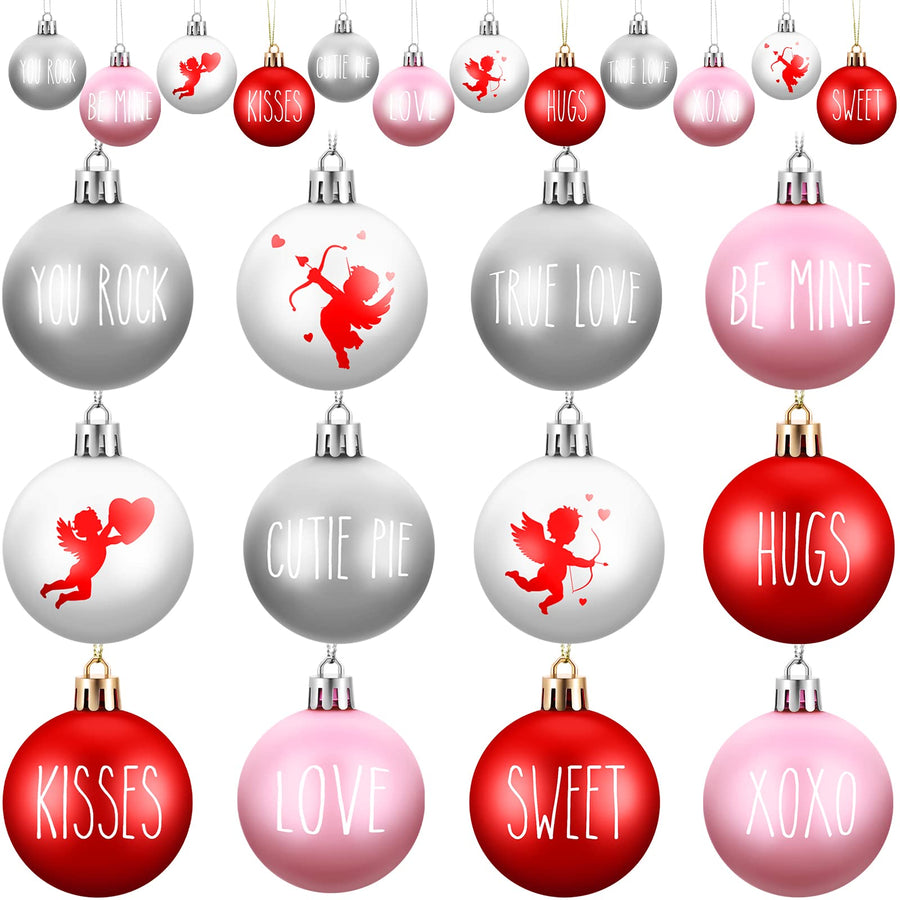 12 Pieces Valentine's Day Ball Ornaments Valentine Ornament Hanging Ball Ornaments for Valentine's Day Decoration Valentine Decorative Supplies for Party