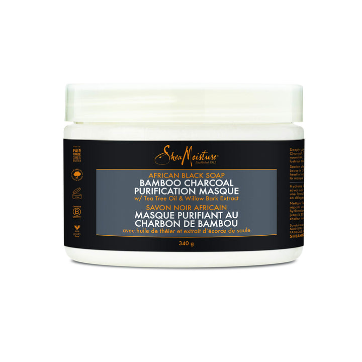 SheaMoisture African Black Soap Bamboo Charcoal Purification Masque Hair Treatment, 12 Ounce