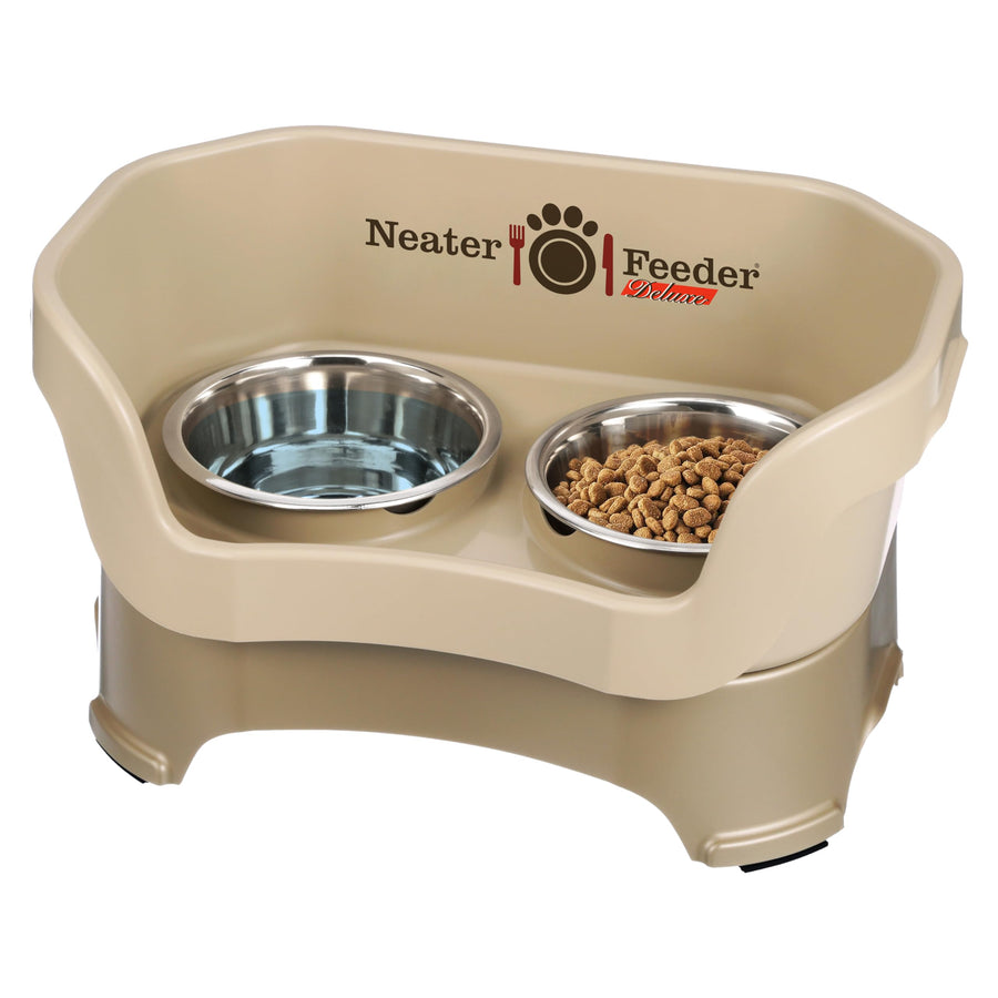 Neater Feeder Deluxe Mess Proof Dog Bowls Elevated Medium Sized Dog Breed – Made in USA – No Spill Raised Dog Food Bowl Stand – Stainless Steel Food and Water Bowl Set, Pet Feeding Station, Cappuccino