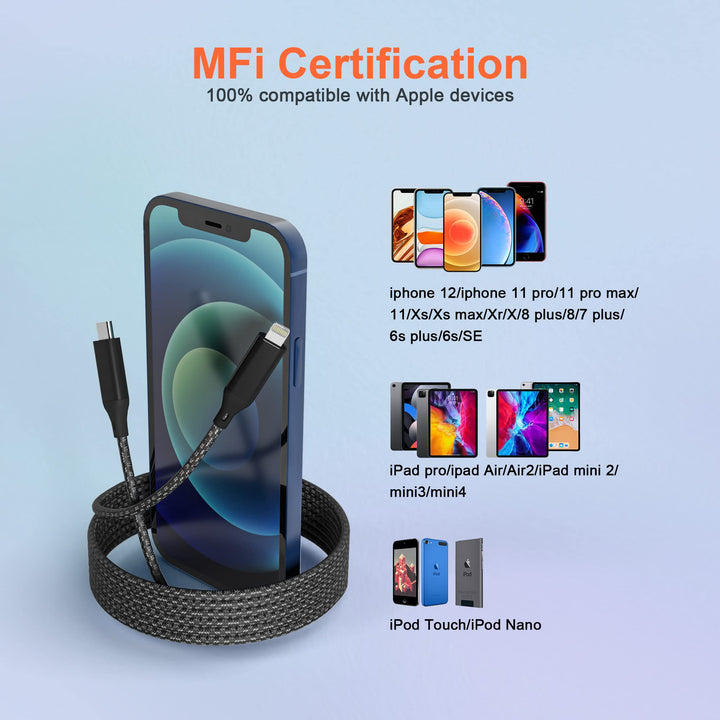 Extra Long USB C to Lightning Cable 20Ft/6M [Apple MFi Certified] iPhone Fast Charger Cable USB-C Power Delivery Fast Charging Cord 3A (max) for iPhone 13/12/11/XS/X/8