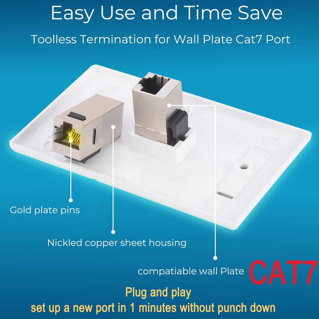 RJ45 Coupler Keystone Jack Cat7 10G Support, Cat7 Female Keystone STP 12 PCS for Wall Plate and Patch Panel, Shielded Rj45 Jack Gold Plated for Cat7, Cat6, Cat6A, Cat5e, Cat5 Cabling