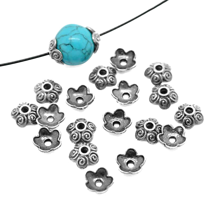 Bingcute 200Pcs Assorted Metal Tibetan Silver Bead Caps