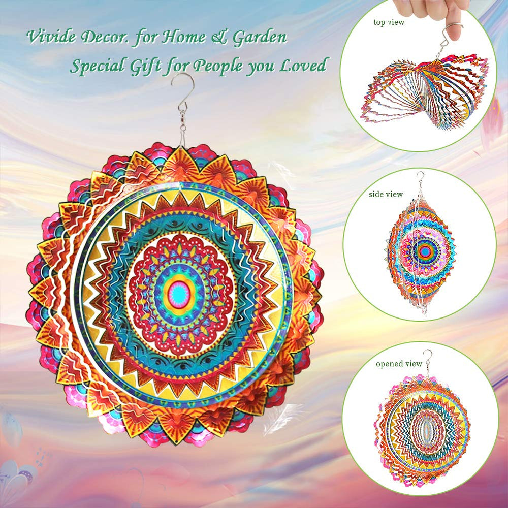 Stainless Steel Wind Spinner Worth Gift Indoor Outdoor Garden Decoration Crafts Ornaments 12 inch Multi Color Mandala Wind Spinners