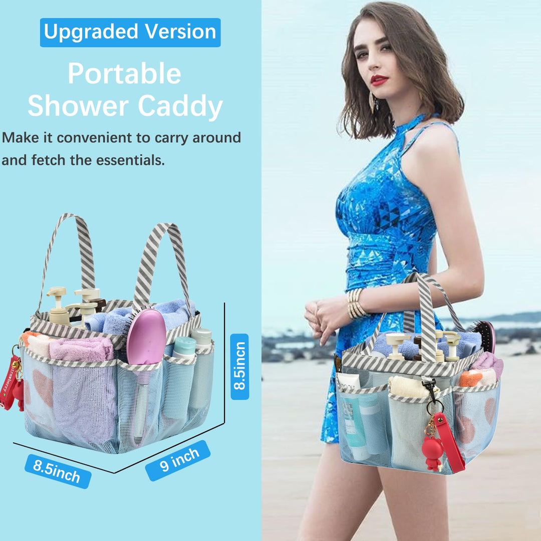Mesh Shower Caddy Tote, Portable Shower Caddy Bag with 8 Pockets for College Dorm Room Essentials, Beach, Swimming, Gym