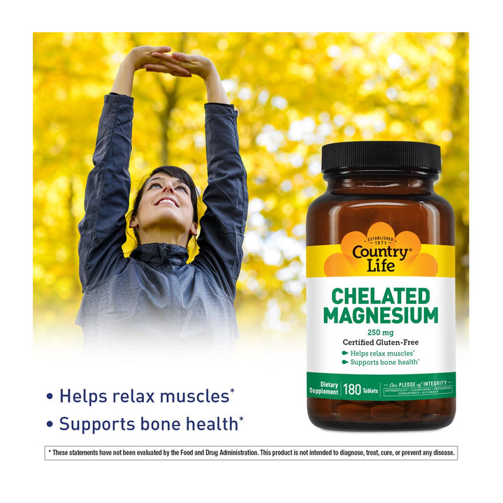 Country Life Chelated Magnesium 250mg - Supports Heart,