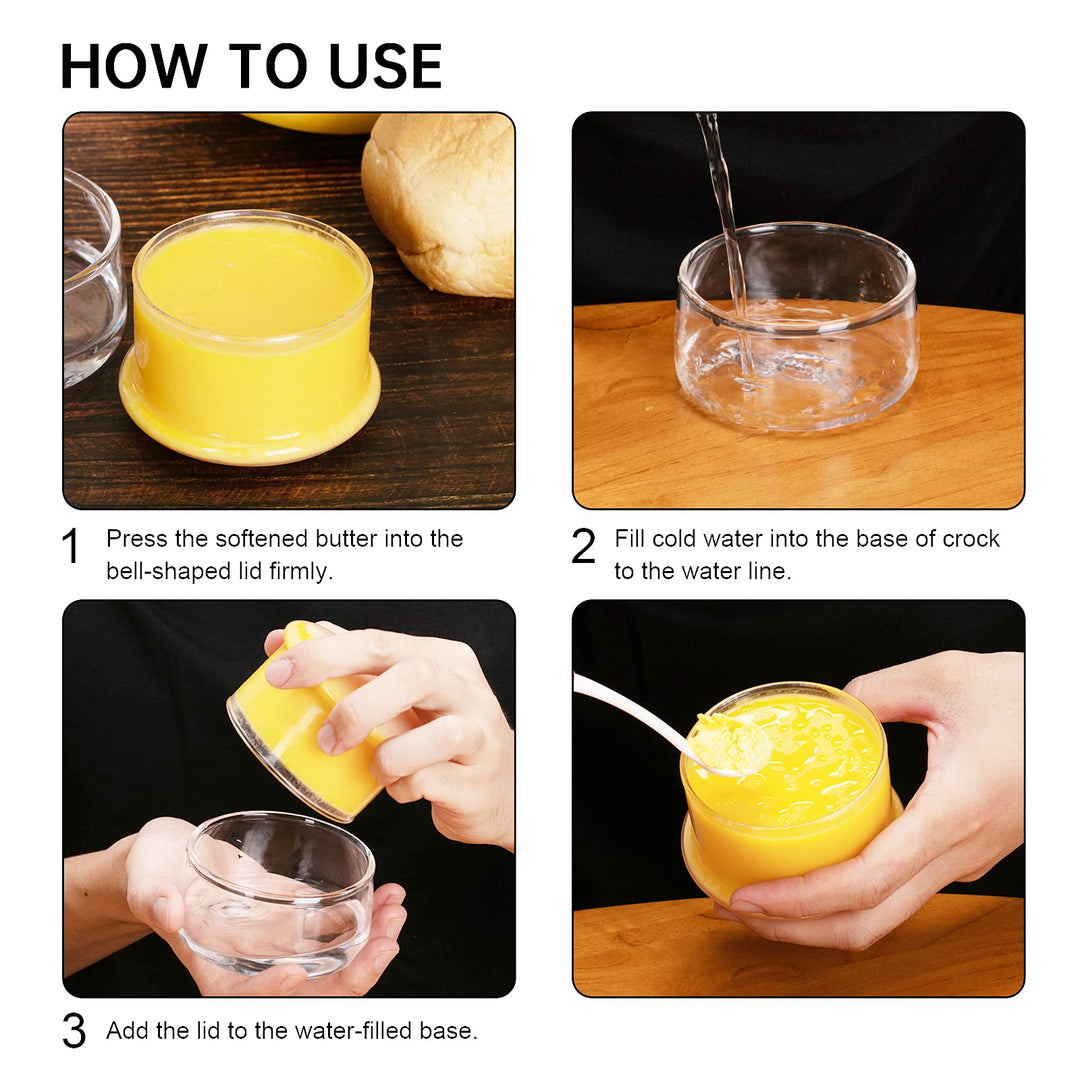 Glass Butter Keeper Crock -- French Butter Dish No More Hard Butter Perfect Spreadable Consistency, Transparent 1