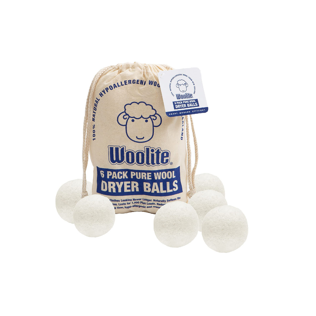 WOOLITE Reusable Wool Laundry Dryer Balls, Cuts Drying Time in Half, Natural Fabric Softener, Reduces Clothing Wrinkles, Eco-Friendly, Money Saver, 6 Pack