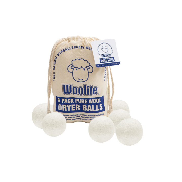 WOOLITE Reusable Wool Laundry Dryer Balls, Cuts Drying Time in Half, Natural Fabric Softener, Reduces Clothing Wrinkles, Eco-Friendly, Money Saver, 6 Pack