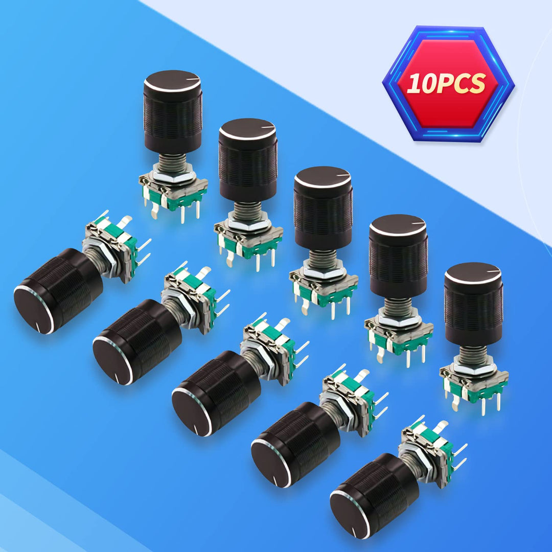 10 Set 360 Degree EC11 Rotary Encoder - Digital Potentiometer with 20mm Code Push Button Switch and Knob Cap for Arduino