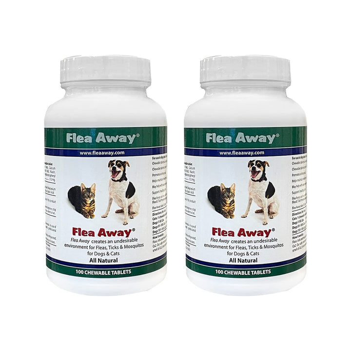 Flea Away All Natural Supplement for Fleas, Ticks, and Mosquitos Prevention for Dogs and Cats, 100 Chewable Treat Tablets, 2 Pack
