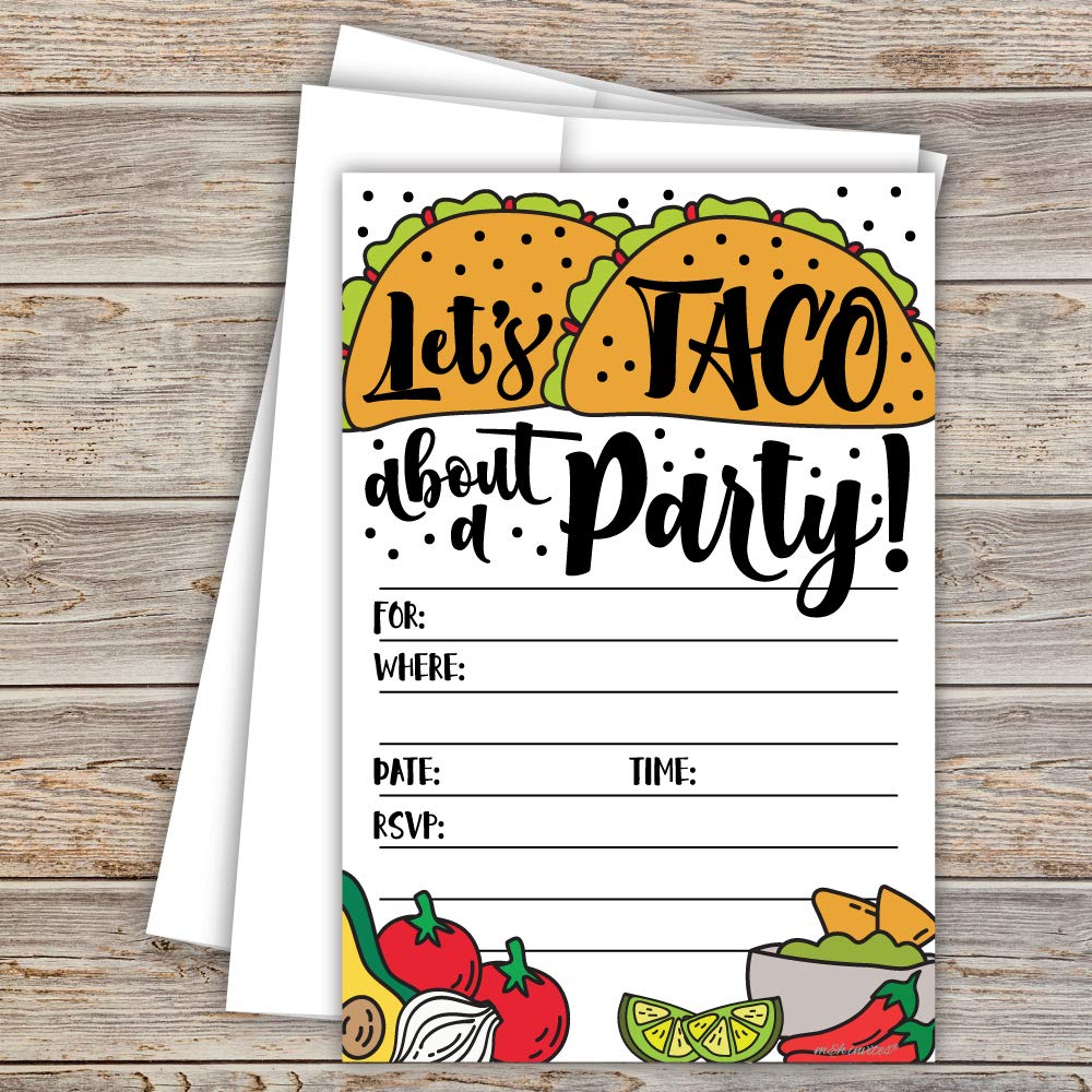 Taco About a Party Invitations (20 Count) with Envelopes - Fiesta Shower or Birthday Party